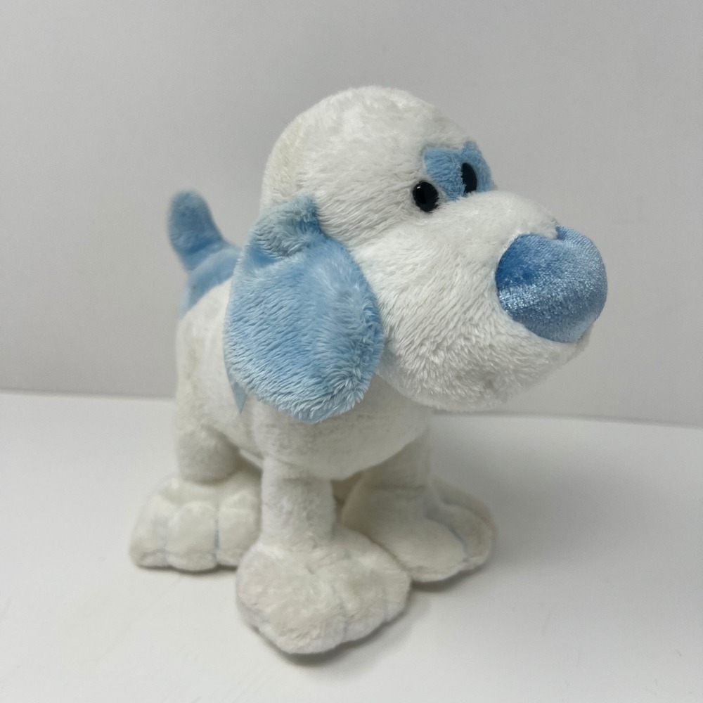 Walmart White Puppy Plush Blue Heart Nose‎ Spotted Eye Dog Stuffed Animal 7" Toy